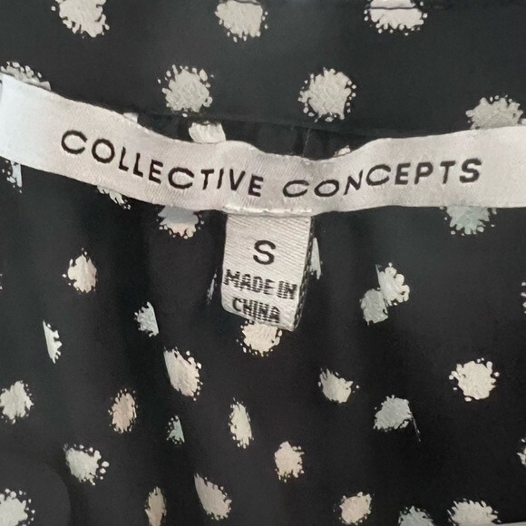 Collective Concepts navy & white polka dot long sleeve faux wrap dress small - Picture 5 of 6